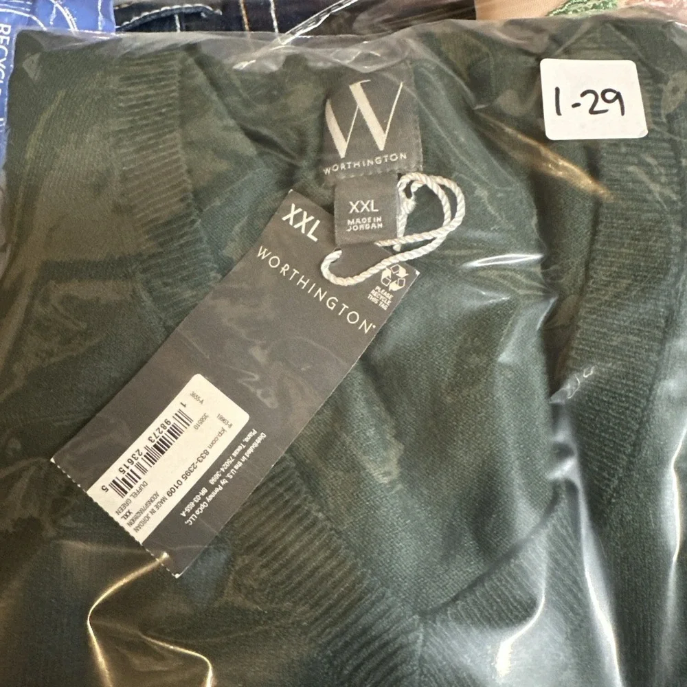 NWT Worthington Duffel Green Long Sleeve Thin Knit Sweater Size XXL V-Neck‎